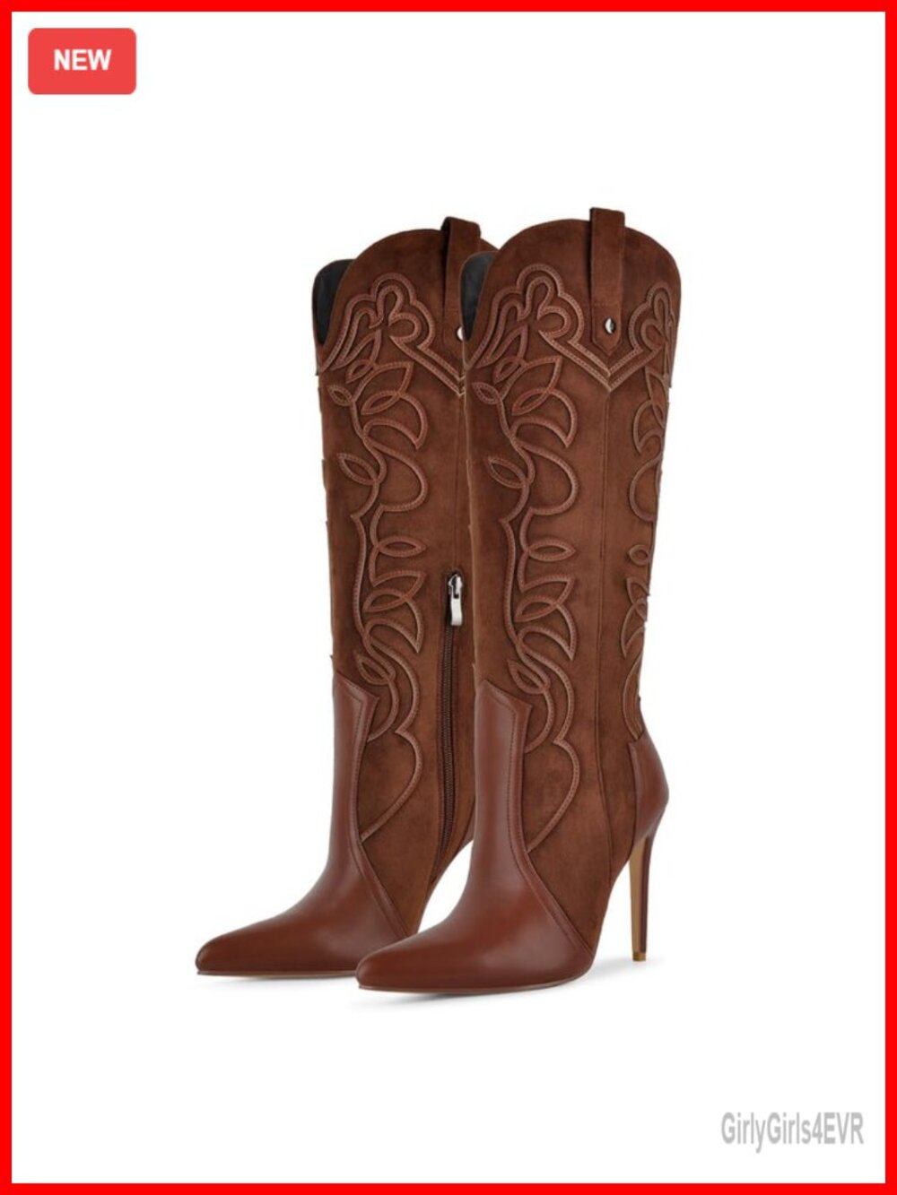Denim Patchwork Stiletto Heel Knee-High Cowboy Boots Retro Western